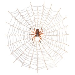 Obraz premium Detailed and intricate spider web with a spider resting in the center isolated on a clean white background Minimalist and elegant nature or photo