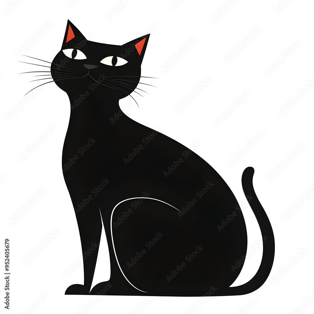 Poster fierce and alluring black cat with arched back posing on isolated white background striking minimali