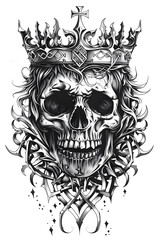 Fototapeta premium Skull and Crown very simple traditional tattoo flash styles illustration