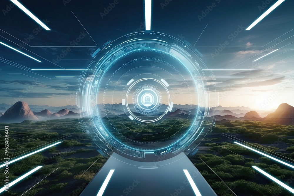 Poster futuristic automated technology environment with modern design and innovative landscape