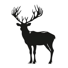Elegant and Minimalist Reindeer Silhouette with Detailed Antlers on a Clean White Background Perfect for Graphic Design