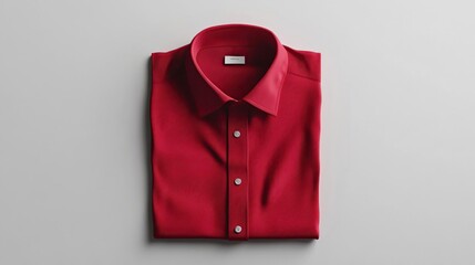 A neatly folded red shirt with a collar and buttons, showcasing a clean, stylish presentation.