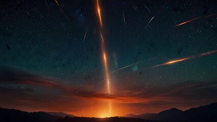 Abstract background depicting a meteor shower in a cosmic sky