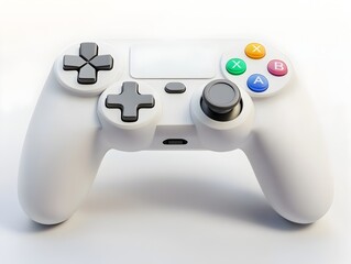 Closeup of a Vibrant Gaming Controller with Intricate Textures and Ergonomic Design Isolated on a Clean White Background