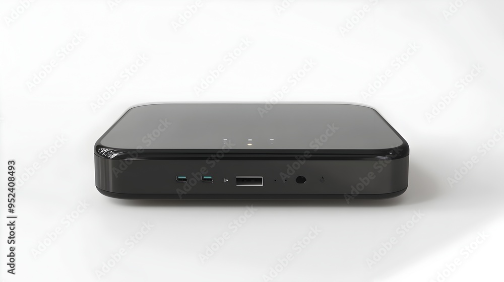 Poster compact wireless router device with minimal white backdrop studio display