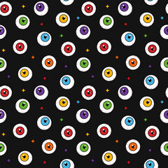 Vector Halloween seamless pattern with eyes and stars on dark background