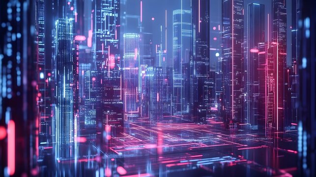 Futuristic Financial Technology Hub with Sleek Holographic Interfaces and Intricate Data Visualizations