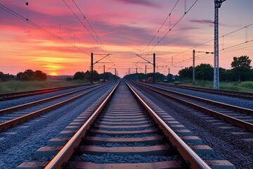 Sunset Railway Line Scenic Views for Travel and Transportation