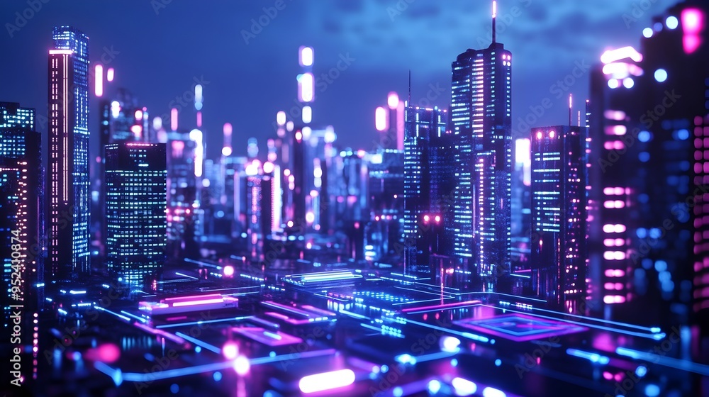 Poster cutting edge financial technology innovations in sleek digital interfaces and futuristic blockchain 