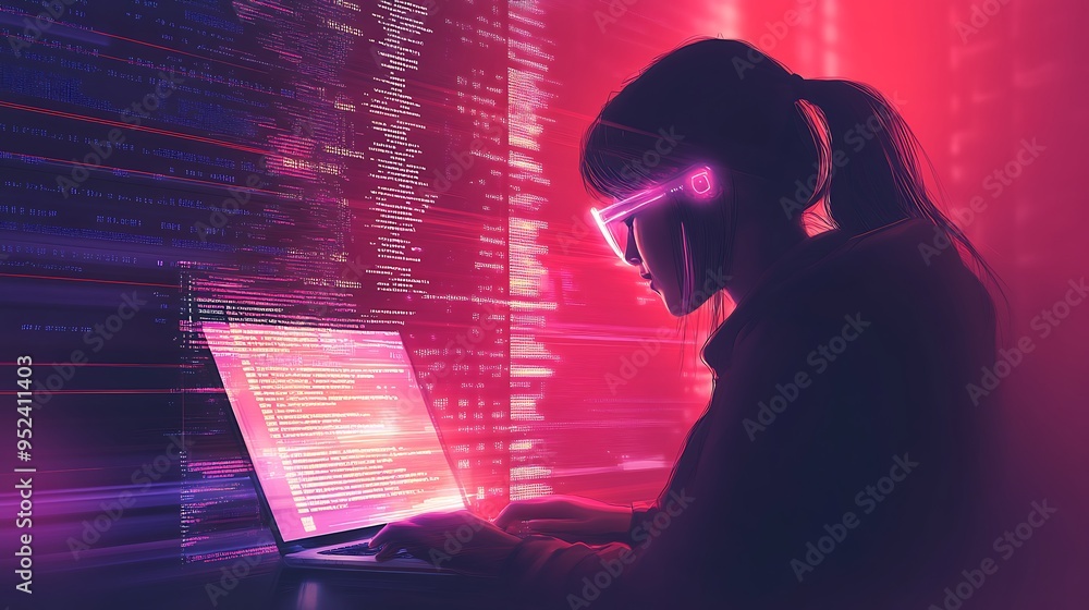Aufkleber cyberpunk hacker in a digital world