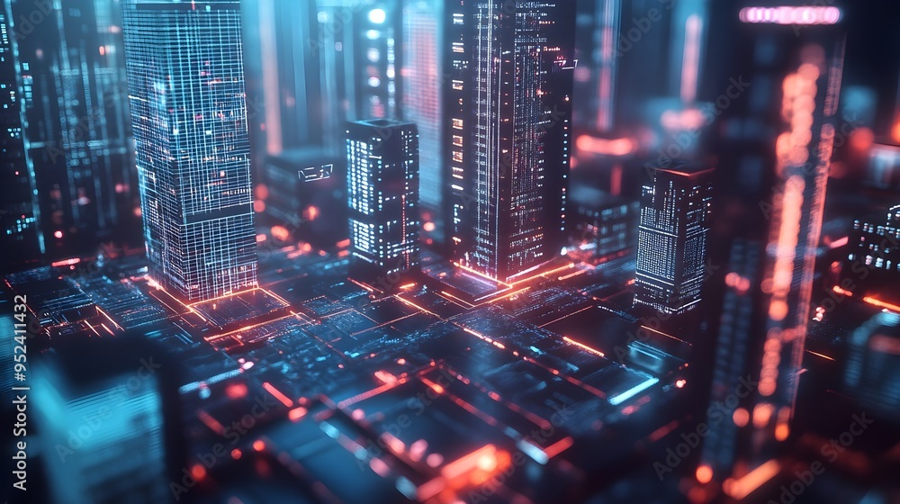 Poster innovative fintech platforms with futuristic digital interfaces and seamless user interactions
