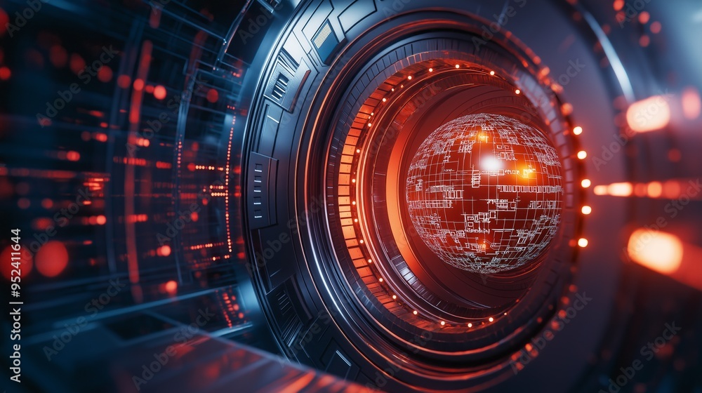 Aufkleber futuristic vault door slightly ajar, revealing a glowing quantum grid and advanced digital security 