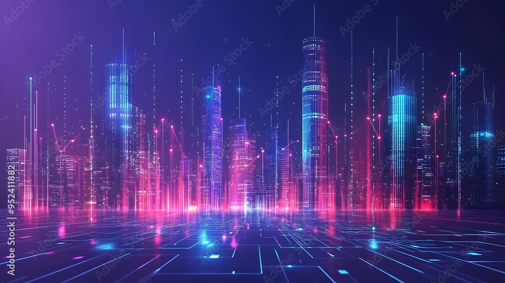 Poster sleek fintech digital platform with elegant data visualizations and minimalist user interface