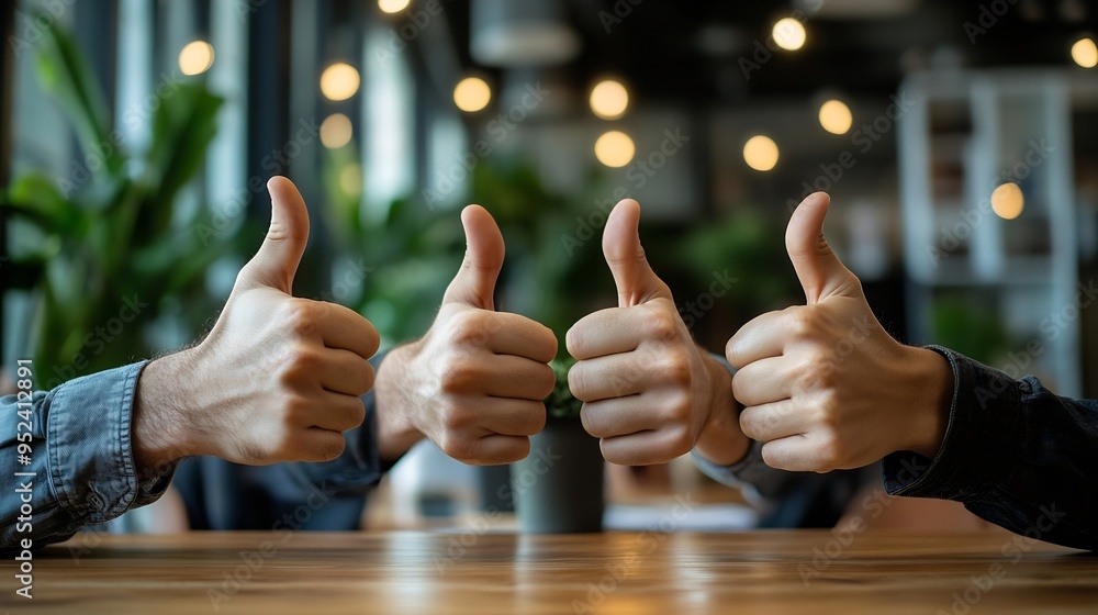 Poster sky hands and business people with thumbs up in office for team building agreement and support emplo