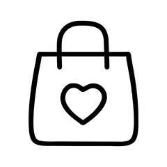 Shopping bag with heart outline icon hand draw isolated on white