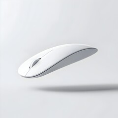 Elegant Wireless Mouse Floating on Crisp White Background with Sleek Geometric Design