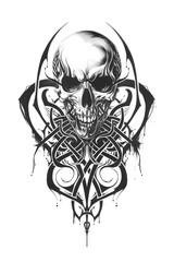 Skull and Heart very simple traditional tattoo flash styles illustration