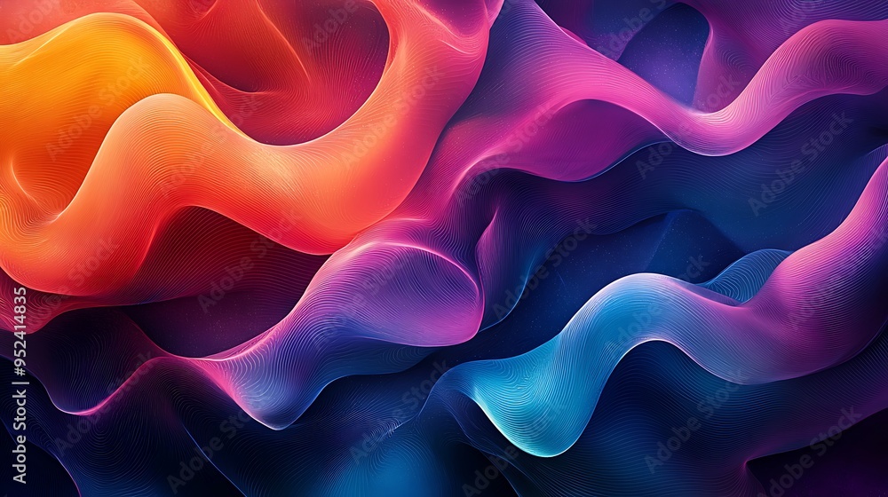 Poster abstract colorful swirling lines twist and turn in a dynamic visual symphony.