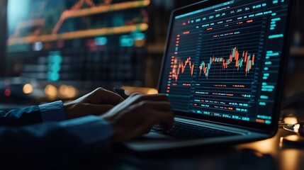 Naklejka premium Business finance bank technology and investment concept Stock Market Investments Funds and Digital Assets Businessman investor or trader analyzing forex invest in trading graph financi : Generative AI