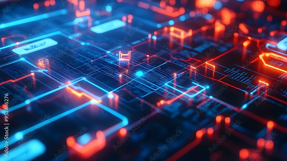 Poster futuristic blockchain powered financial technology showcasing innovative applications