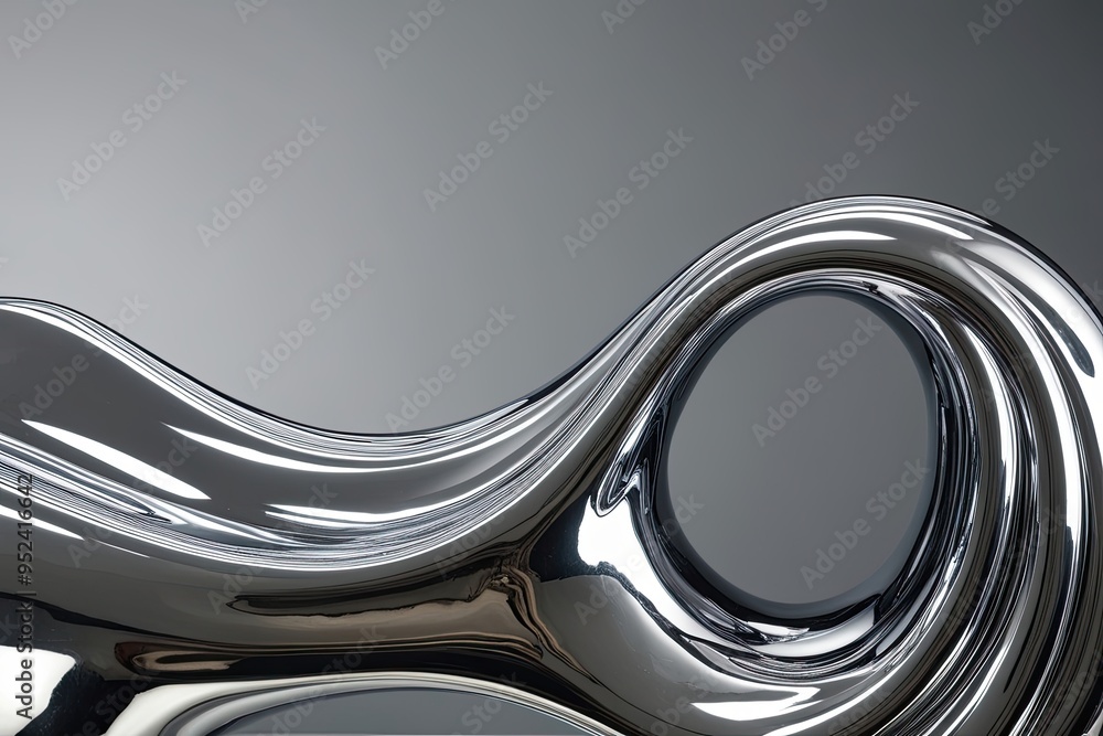 Poster three dimensional chrome metallic wave form with shimmering structure