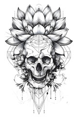 Skull and Lotus very simple traditional tattoo flash styles illustration