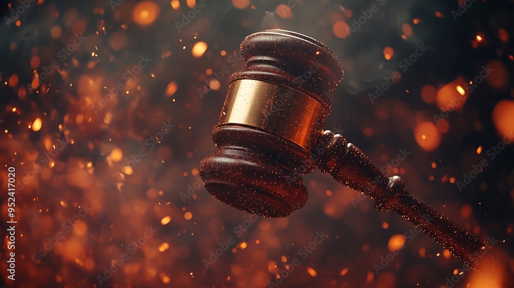 Poster fraudulent concept judges gavel falls in lawsuit against fraudulent online activities emphasizing im