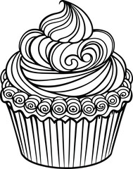 decorative cupcake, cupcake icon  line art vector illustraton 