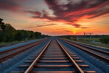 Scenic Railway View Under Captivating Sunset Skies