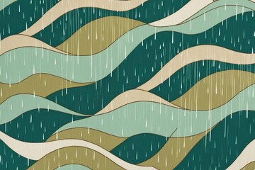 Obraz premium Seafoam Green and Beige Abstract Graphic Background with Flowing Waves and Rain Motif
