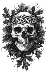 Obraz premium Skull and Oak Leaves very simple traditional tattoo flash styles illustration