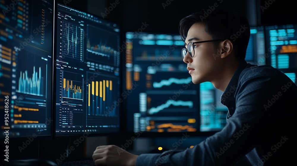 Poster Analyst working in Business Analytics and Data Management System to make report with KPI and metrics connected to database Corporate strategy for finance operations sales marketing : Generative AI