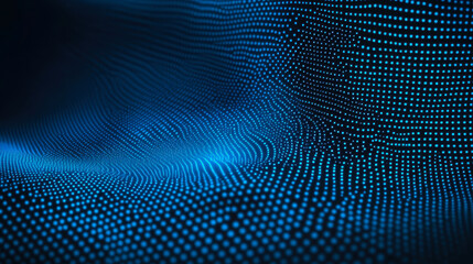 Obraz premium Abstract Digital Blue Dots Wave Pattern Background, Futuristic Technology Concept, Illuminated Blue Dot Landscape Design, High-Tech Network Visualization, Dark Mode Digital Art