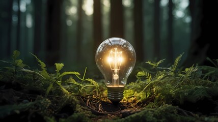 Eco Innovation Concept Lightbulb Glowing in a Sunlit Fore