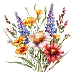 Obraz premium bouquet of wildflowers on white background