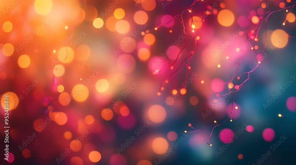 Poster colorful bokeh lights and twinkling strings form an abstract, joyful background.
