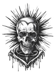Obraz premium Skull and Sacred Heart very simple traditional tattoo flash styles illustration