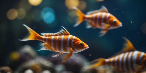 Two Striped Fish Swimming in an Aquarium.