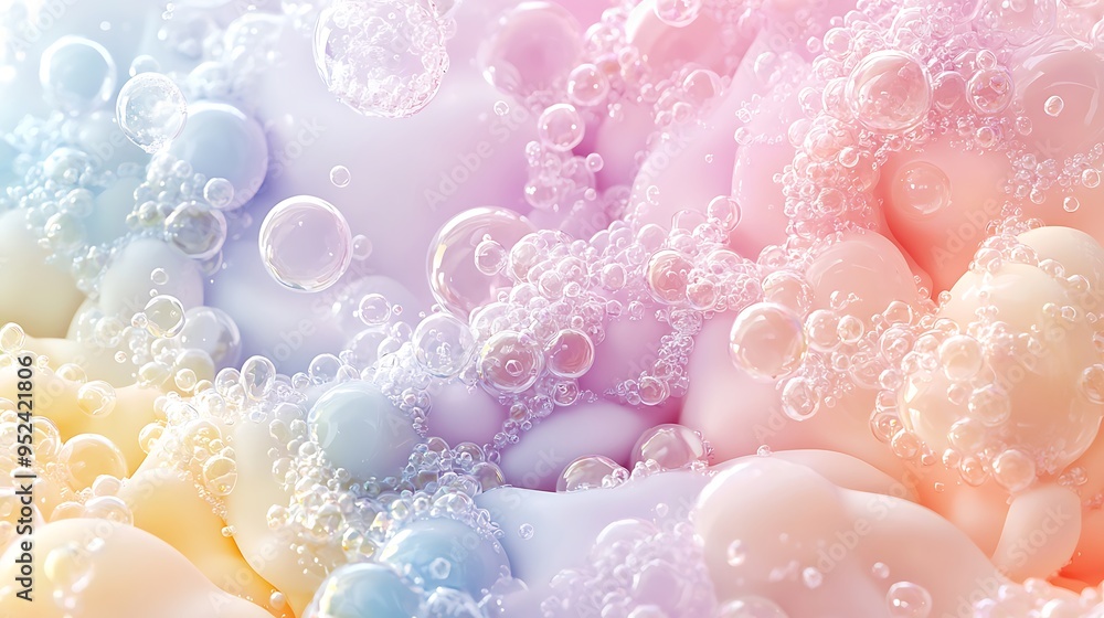 Poster a pastel-hued background features soft bubbles and foam in a dreamy, abstract composition.