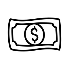 Dollar bill outline icon hand draw isolated on white