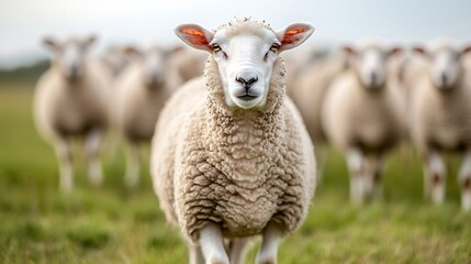 Obraz premium a herd of sheep walks freely on a farm on a sunny day eco farm concept : Generative AI