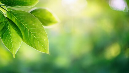 Closeup of beautiful nature view green leaf on blurred greenery background in garden with copy space using as background cover page concept.
