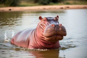Joyful Hippopotamus Splashing in Water Capturing Playful Wildlife Moments in Africa
