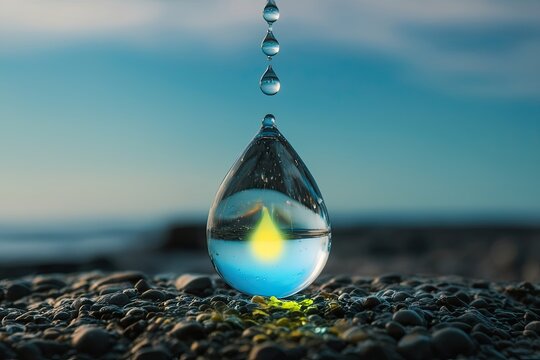 Glowing Water Drop Promoting Global Wellness and Sustainability Awareness