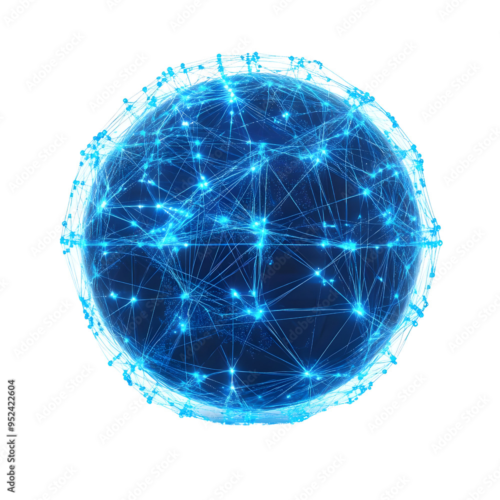 Poster a glowing digital globe connected by bright nodes and lines, symbolizing technology and global conne