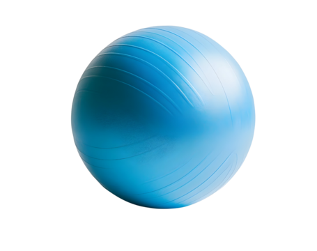 A vibrant blue fitness ball ideal for yoga, pilates, and exercise routines, promoting strength and balance.