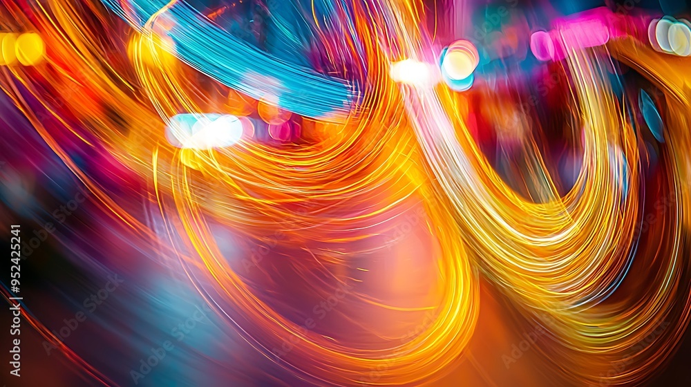 Poster vibrant light trails swirl dynamically, creating a colorful and energetic abstract scene.