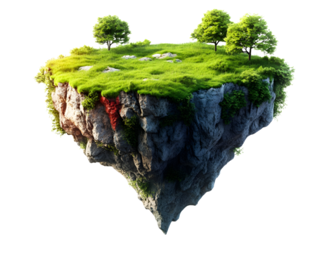 A whimsical floating island with lush greenery and trees, symbolizing nature's beauty and the concept of fantasy landscapes.