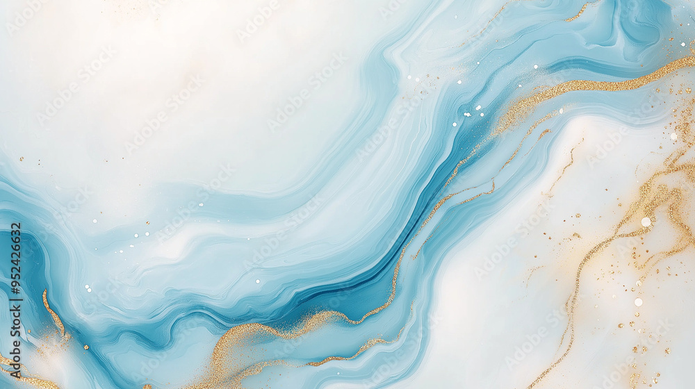Poster create a cyan and gold marble pattern on a white background.