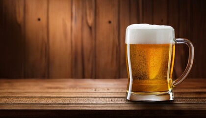 Glass beer on wood background with copy space
